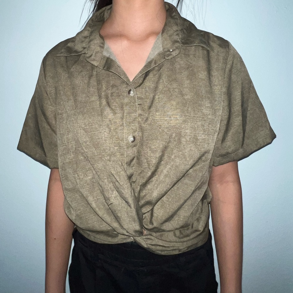 olive green collared shirt